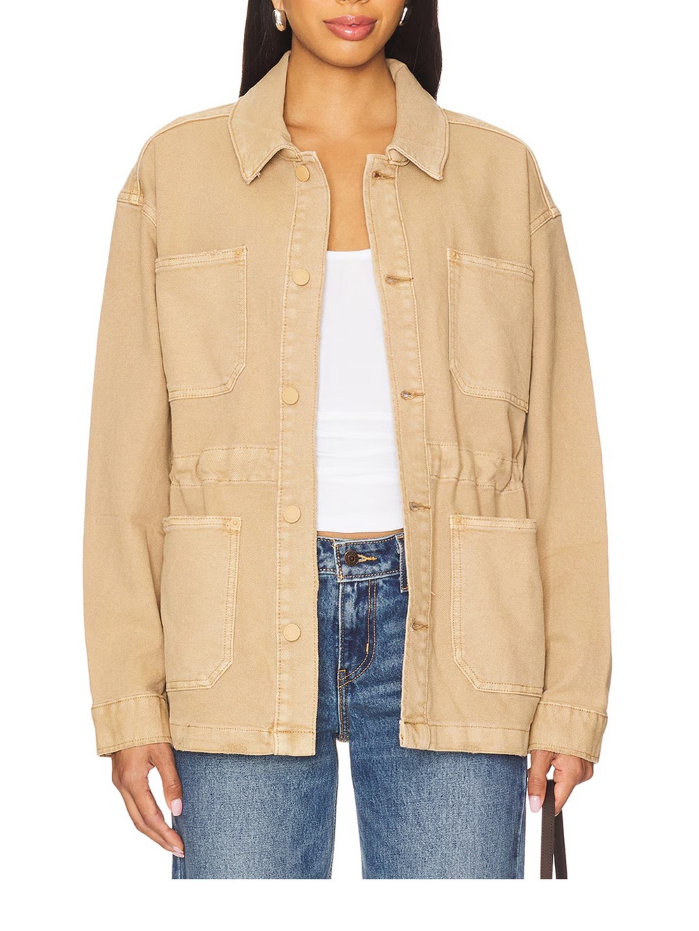 Good American Beige Utility Jacket with Patch Pockets